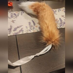 Faux Fur Tail Orange With White Tip -  Ribbon Strap